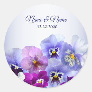 Lila Lilac Pansy Floral Rustic Wedding Party Runder Aufkleber