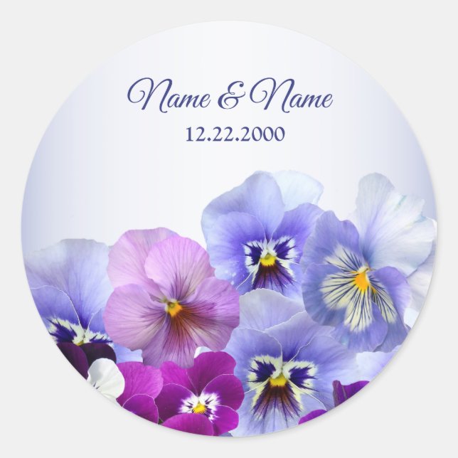 Lila Lilac Pansy Floral Rustic Wedding Party Runder Aufkleber (Vorderseite)