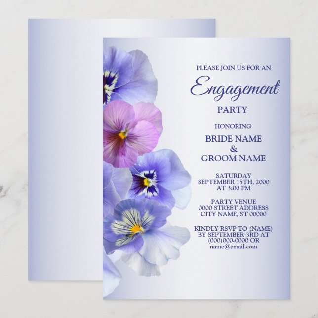 Lila Lilac Pansy floral Rustikale Engagement Parte Einladung (Vorne/Hinten)