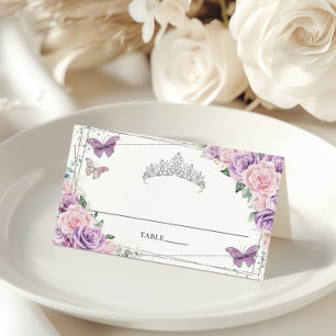 Lila Lilac Pink Floral Butterfliegen Quinceañera Platzkarte