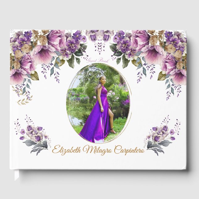 Lila Lilac Quinceañera Gästebuch (Vorderseite)