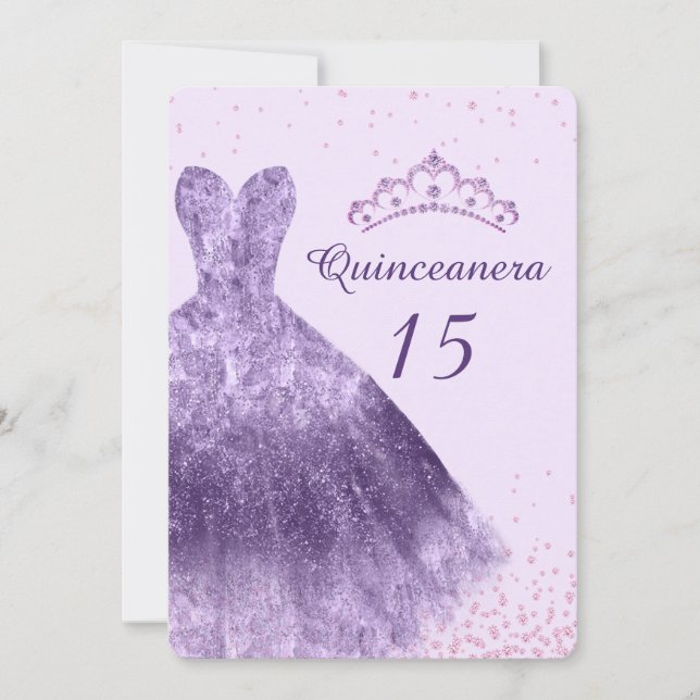 Lila Lilac Quinceanera Party Kleid Gown 15. Einladung (Vorderseite)