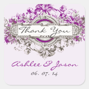 Lila Lilac Vintag Floral Wedding Vielen Dank Quadratischer Aufkleber