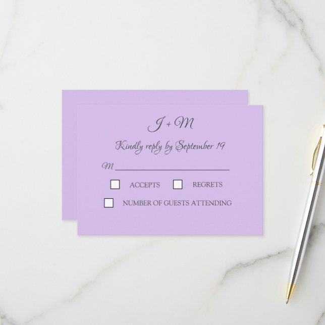 Lila Lilac Violet Einfach Minimalistisch Modernes  RSVP Karte (Vorderseite/Rückseite Beispiel)