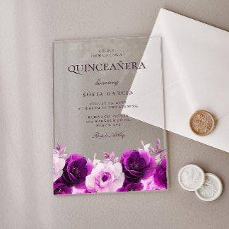 Lila Lilac Violet Rose Floral Quinceanera Acryleinladungen
