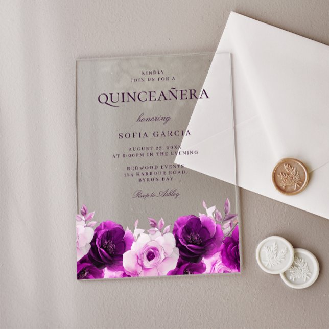 Lila Lilac Violet Rose Floral Quinceanera Acryleinladungen (Von Creator hochgeladen)
