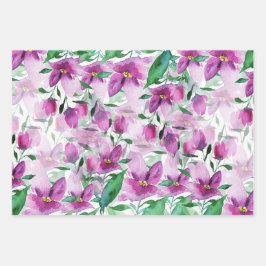 Lila Lilac Wasserfarbe Blütenhandbemalt Geschenkpapier Set