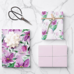 Lila Lilac Wasserfarbe Blütenhandbemalt Geschenkpapier Set
