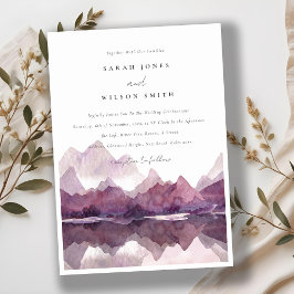 Lila Lilac Watercolor Bergsee Hochzeit Einladung