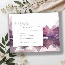 Lila Lilac Watercolor Bergsee Hochzeit RSVP Karte
