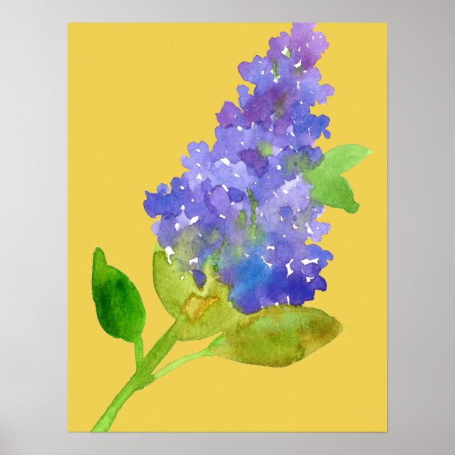 Lila Lilac Watercolor Blume Gelb Poster (Vorne)