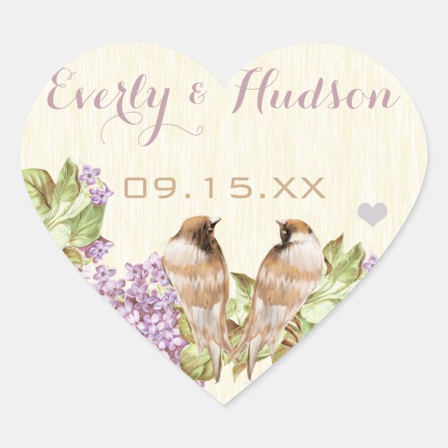 Lila Lilac Wedding Herz-Aufkleber (Vorderseite)