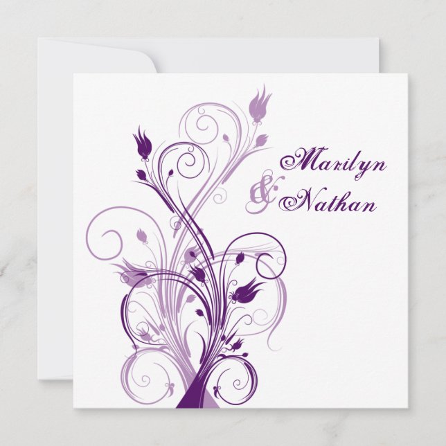 Lila Lilac White Floral Sq. Einladung zur Hochzeit (Vorderseite)