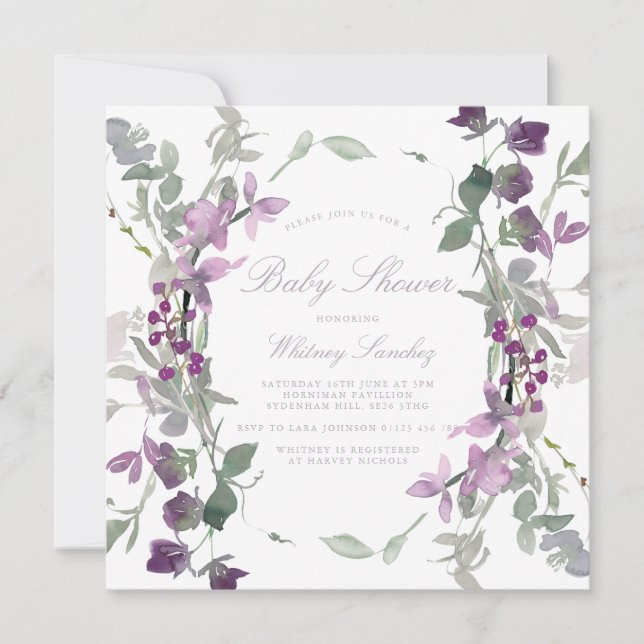 Lila & Lilac Wildblumen Square Kinderdusche Einladung (Vorderseite)
