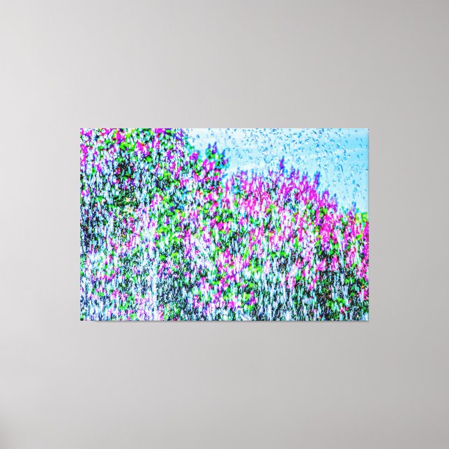 Lila Lilacs, Brunnen, blauer Himmel Leinwanddruck (Vorderseite)