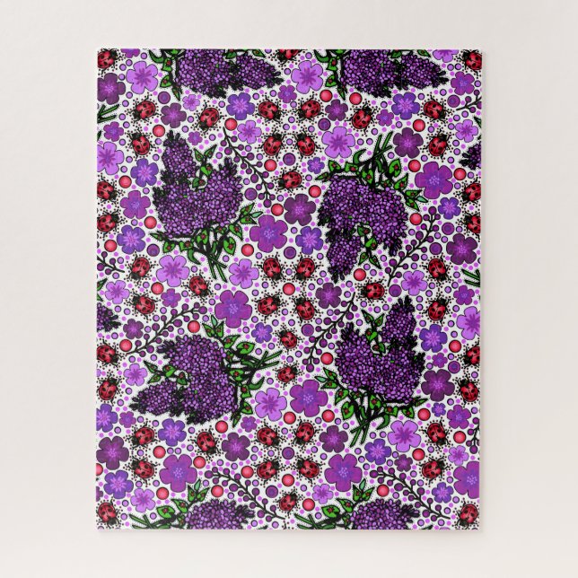 Lila Lilacs, Ladybugs NH Staat Symbole auf Weiß (Vertikal)