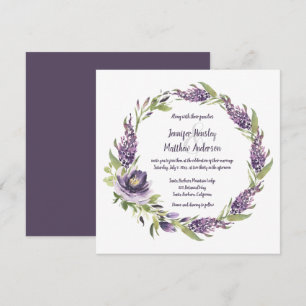 Lila Lilacs und Peonies mit grünem Kranz   Einladung