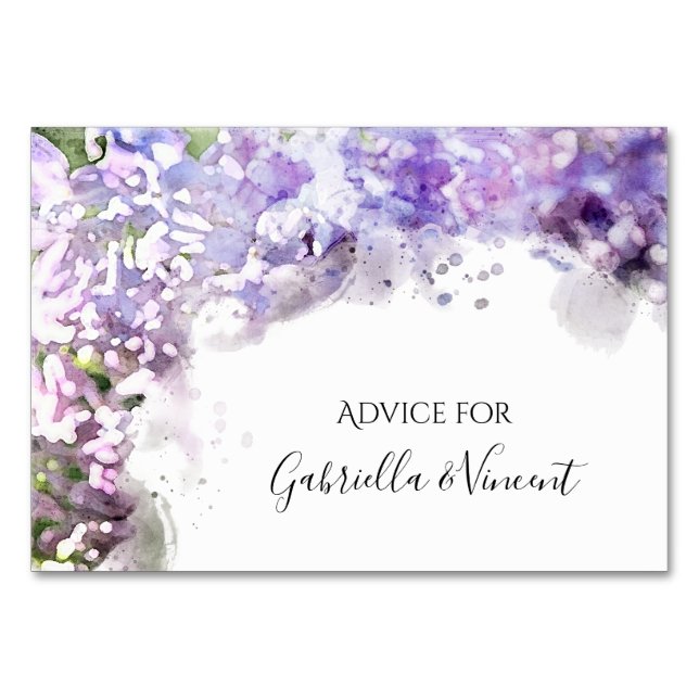 Lila Lilacs Watercolor Hochzeitsratgeber Karten (Vorderseite)