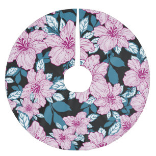 Lila Lilie, blaues Blatt Hintergrund. Polyester Weihnachtsbaumdecke