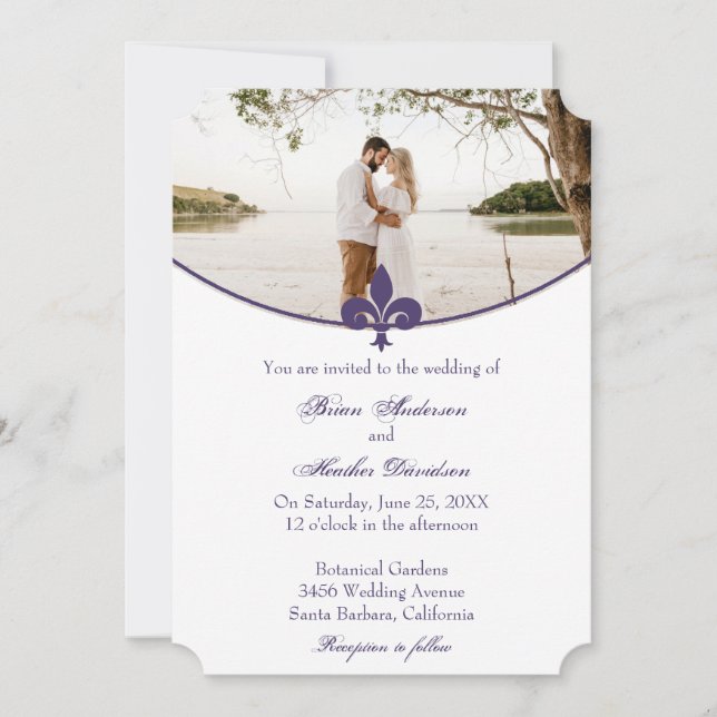 Lila Lilie Foto Hochzeit Einladung (Vorderseite)