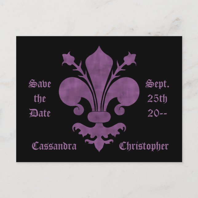 Lila Lilie über die Save the Date Hochzeit Ankündigungspostkarte (Vorderseite)