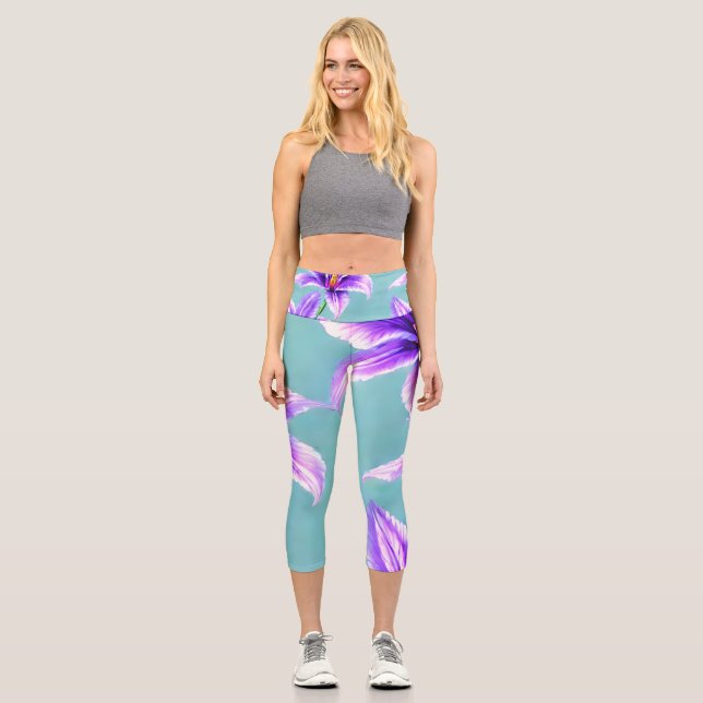Lila Lilly des Valley Pattern Capri Leggings (Vorderseite)