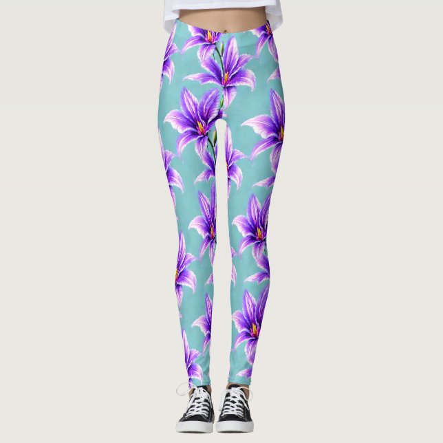 Lila Lilly des Valley Pattern Leggings (Vorderseite)