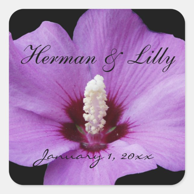 Lila Lily Up Nahe Personalisierte Hochzeit Quadratischer Aufkleber (Vorderseite)