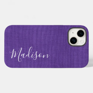 Lila Linen Textur Foto Ihr weißer Skriptname Case-Mate iPhone 14 Hülle