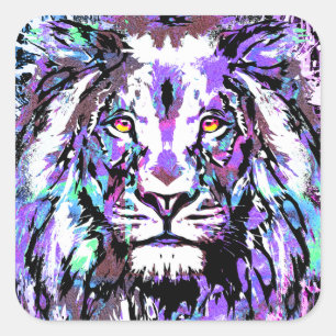 Lila Lion Portrait - Löwenaufkleber-Platz Quadratischer Aufkleber