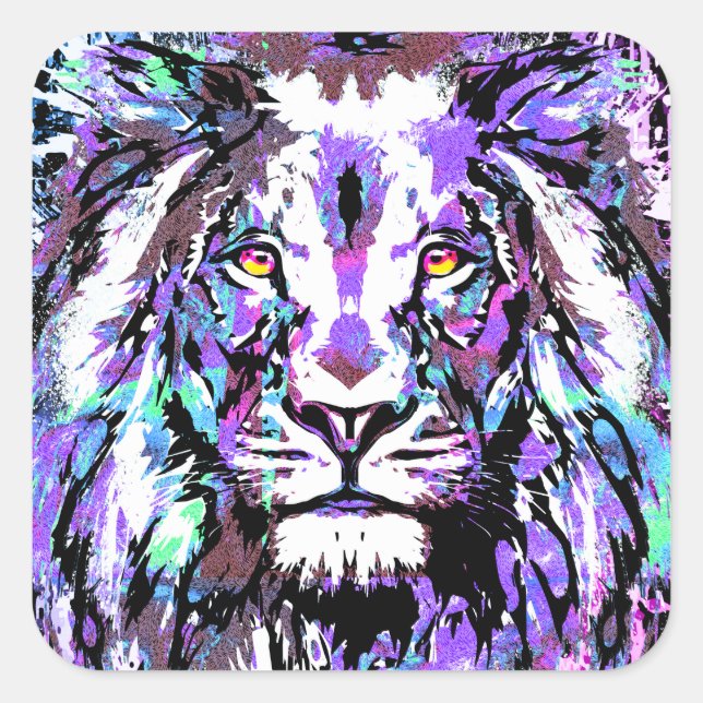 Lila Lion Portrait - Löwenaufkleber-Platz Quadratischer Aufkleber (Vorderseite)