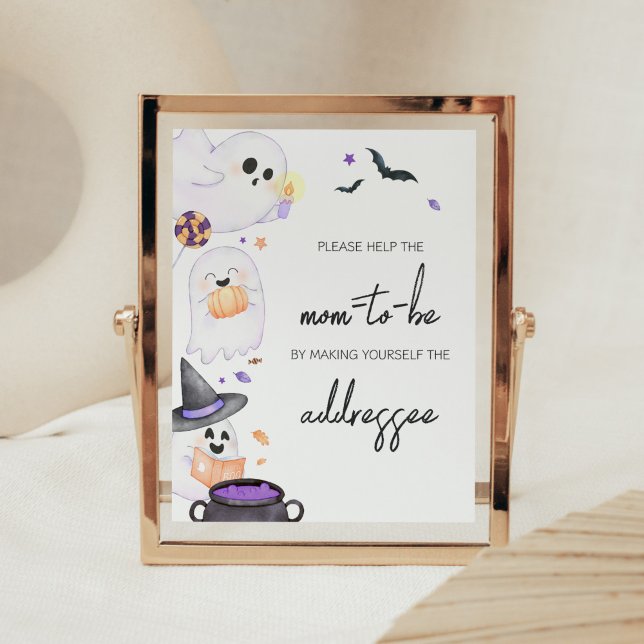 Lila Little Boo Halloween-Umschlagstation Poster (Purple Little Boo Baby Shower Envelope Station)