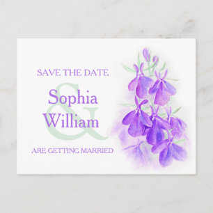 lila Lobelia Save the Date Postkarte