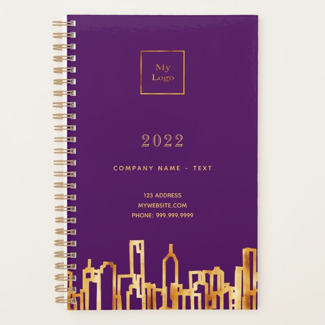 Lila Logo Gold City Skyline Business 2026 Planer (Vorderseite)