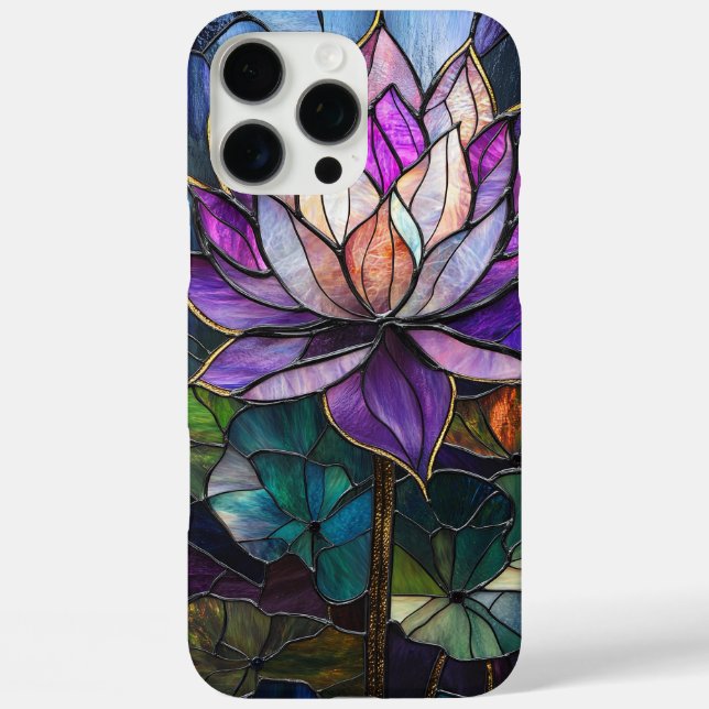 Lila Lotus-Imitat: Hartglas-Design iPhone 16 Pro Max Hülle (Rückseite)