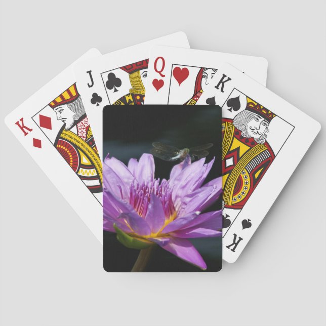 Lila Lotus Wasserlilie Dragonfly Spielkarten (Rückseite)