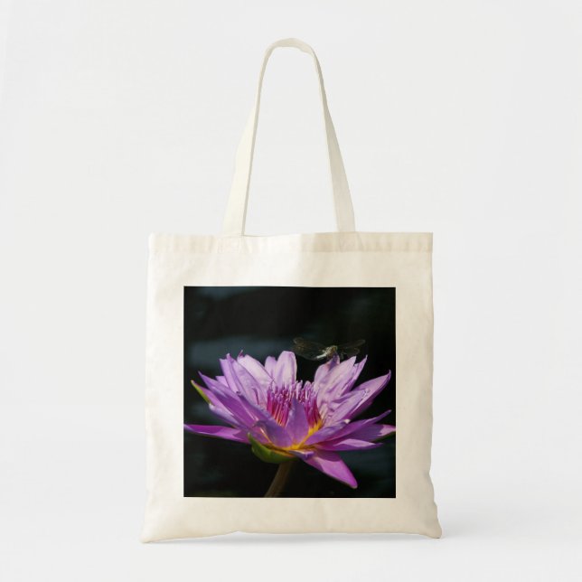 Lila Lotus-Wasserlilie-Libelle-Tasche Tragetasche (Vorne)