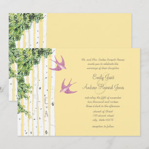 Lila Love Bird Birch Tree Einladung Hochzeit