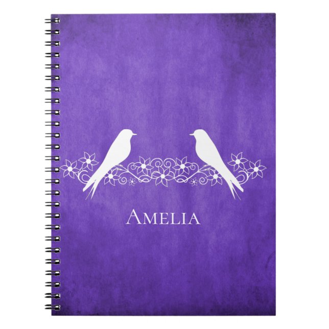 Lila Lovebirds BlumenweinNotebook Notizblock (Vorderseite)