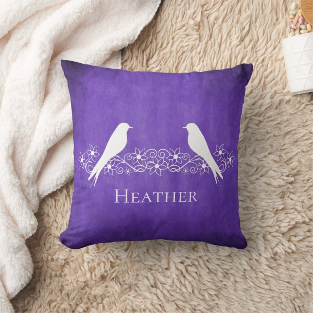 Lila Lovebirds Blumenwirbel Kissen (Decke)