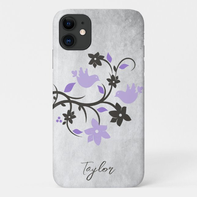 Lila Lovebirds Personalisiert Case-Mate iPhone Hülle (Rückseite)