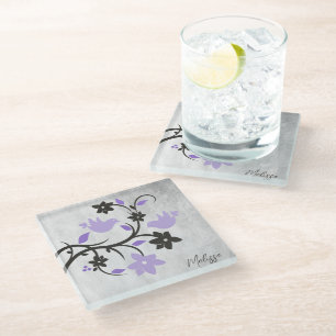 Lila Lovebirds Personalisiert Glass Untersetzer