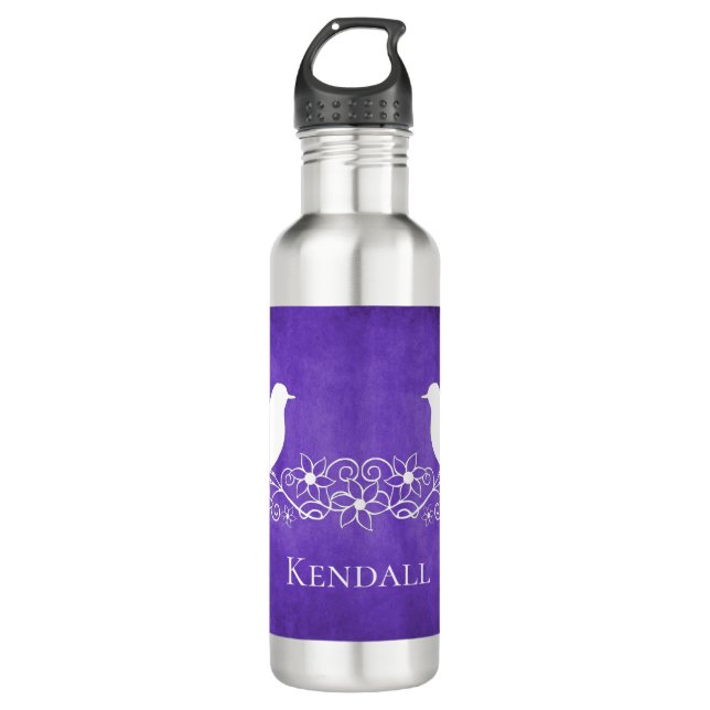 Lila Lovebirts Blumenstraube Wasser Flasche Edelstahlflasche (Vorderseite)