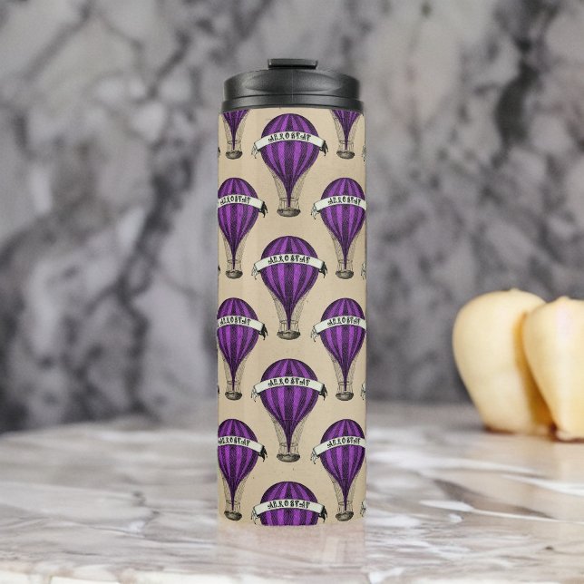 Lila Luftschiffe im Tan-Steampunk-Design Thermosbecher (Von Creator hochgeladen)