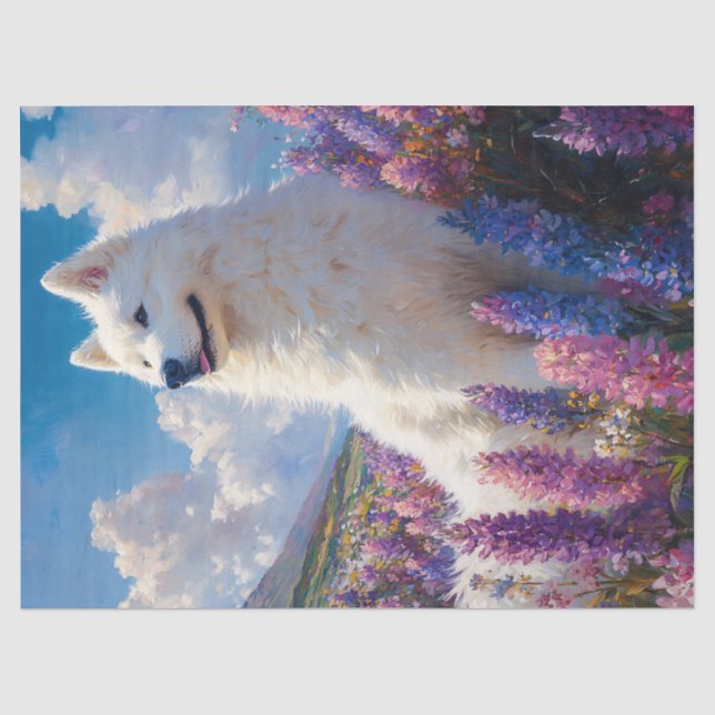 Lila Lupine-Blume für Samoyed Hund Seidenpapier (Vorderseite)
