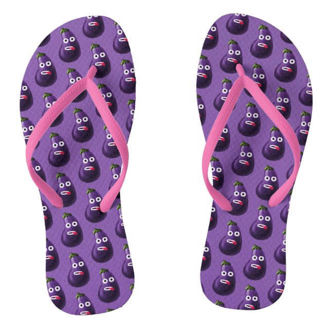 Lila lustige Cartoon-Aubergine Flip Flops (Fußbett)