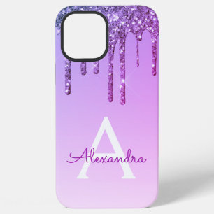 Lila Luxus Glanz Glitter Monogramm iPhone 12 Pro Max Hülle