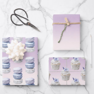 Lila Macarons Florale Cupcakes Geburtstag Geschenkpapier Set