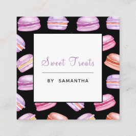 Lila Macarons Muster Süße Leckereien Dessert Baker Quadratische Visitenkarte