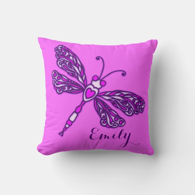 Lila Mädchen nennen Dragonfly-Kissen Kissen (Vorderseite)